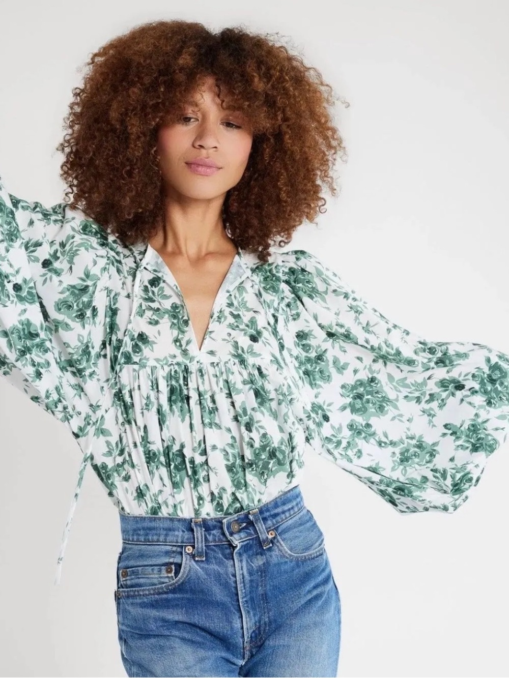 MILLE Charlie Top In Green Bouquet